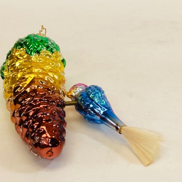 Vintage German Ornament Pinecone with Bird Blown Glass Sugar Glitter as is - Picture 8 of 13